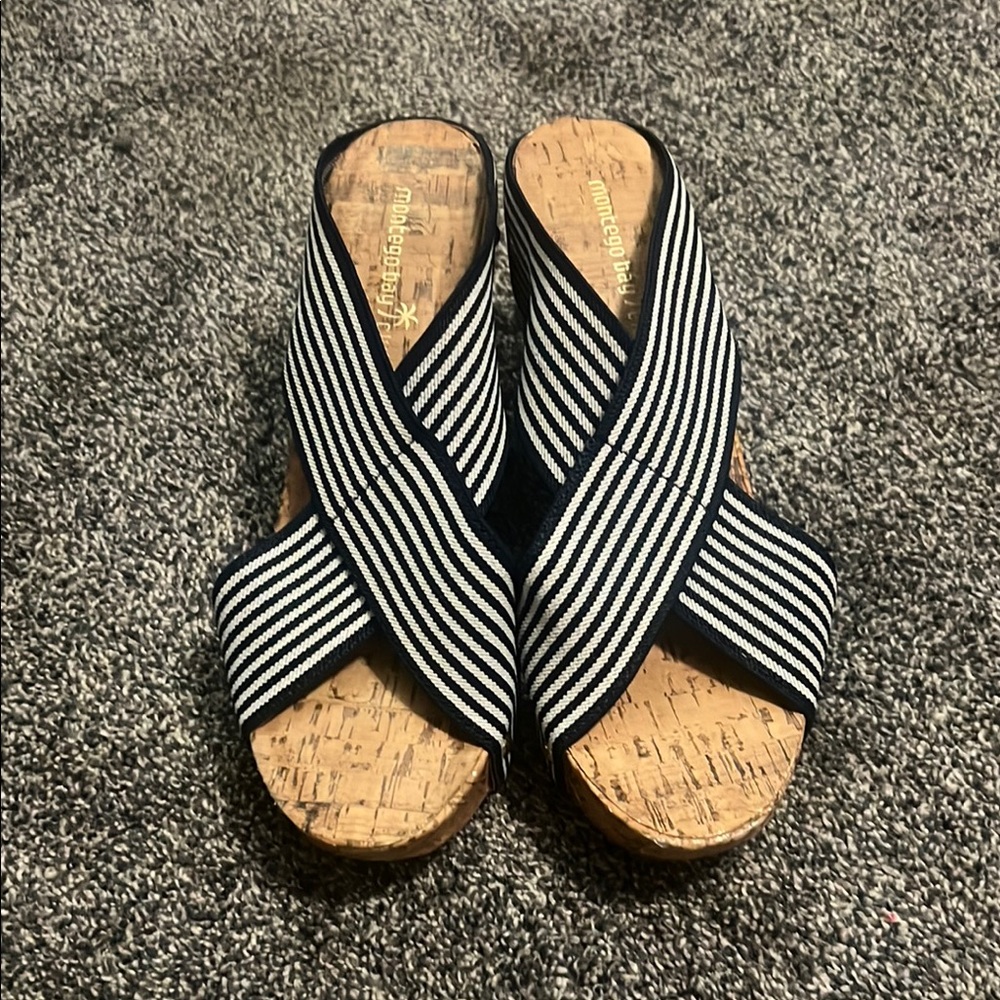 Montego Bay Club White and Blue Sandals Slip-On